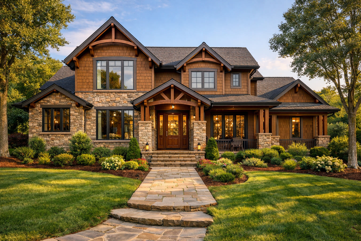 Luxury craftsman estate in Belle Meade with stone and wood exterior